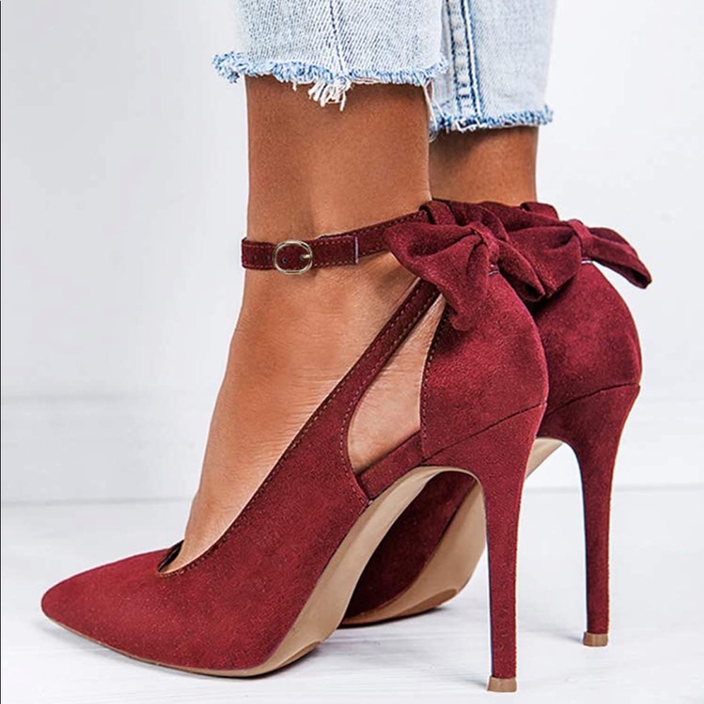 Women's WINE COLORED Ankle Strap Bow Dress Shoes *NWT*
